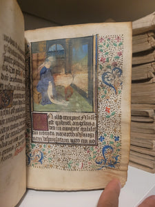 Book of Hours, Circa 1450. Use of Paris, France. Illuminated Manuscript on Vellum, 11 Damaged Full-Page Miniatures with Full Borders, and Two Historiated Initials