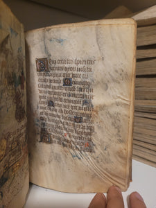 Book of Hours, Circa 1450. Use of Paris, France. Illuminated Manuscript on Vellum, 11 Damaged Full-Page Miniatures with Full Borders, and Two Historiated Initials