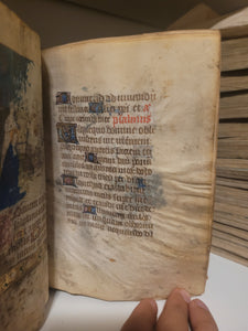 Book of Hours, Circa 1450. Use of Paris, France. Illuminated Manuscript on Vellum, 11 Damaged Full-Page Miniatures with Full Borders, and Two Historiated Initials