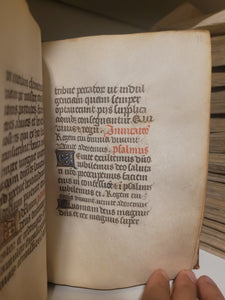 Book of Hours, Circa 1450. Use of Paris, France. Illuminated Manuscript on Vellum, 11 Damaged Full-Page Miniatures with Full Borders, and Two Historiated Initials