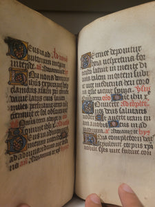 Book of Hours, Circa 1450. Use of Paris, France. Illuminated Manuscript on Vellum, 11 Damaged Full-Page Miniatures with Full Borders, and Two Historiated Initials