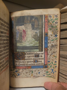 Book of Hours, Circa 1450. Use of Paris, France. Illuminated Manuscript on Vellum, 11 Damaged Full-Page Miniatures with Full Borders, and Two Historiated Initials