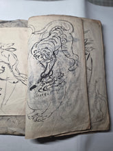 Load image into Gallery viewer, Tora no Irasuto (Tiger Illustrations), Circa 1820-1870 (Late Edo to Early Meiji Period). Manuscript Sketchbook of Various Tigers and Several Other Animals, Likely Used in School. Dozens of Sumi-E Ink Wash Paintings