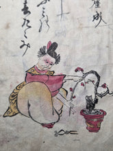 Load image into Gallery viewer, Kyōka Eiri Hyakunin Isshu (The Kyoka Illustrated Hyakunin Isshu). Circa 1770-1800. A Manuscript Edition of this Comical Twist on the Classical Poetry Anthology, With 43 Pages of Hand Colored Illustrations