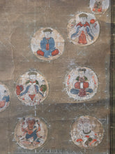 Load image into Gallery viewer, Shingon Hoshi Mandara (The Shingon School Star Mandala), Circa 1500-1600. An Extraordinarily Rare Astrology Painting, used in Shingon and Tendai Rituals to Prevent Disasters and Fortune Telling, With 57 Small Medallion Paintings