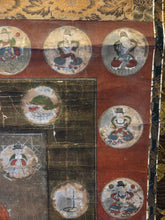 Load image into Gallery viewer, Shingon Hoshi Mandara (The Shingon School Star Mandala), Circa 1500-1600. An Extraordinarily Rare Astrology Painting, used in Shingon and Tendai Rituals to Prevent Disasters and Fortune Telling, With 57 Small Medallion Paintings