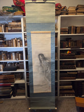 Load image into Gallery viewer, A Dishevelled and Ghostly Yurei Standing atop Flames, Circa 1830-1870. A Yurei-zu Silk Painting of an Undead Spirit, Likely an Onryo. Previously Owned by Former Class A War Criminal Sasakawa Ryoichi