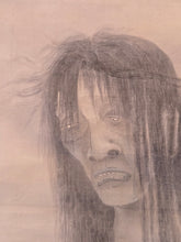 Load image into Gallery viewer, A Dishevelled and Ghostly Yurei Standing atop Flames, Circa 1830-1870. A Yurei-zu Silk Painting of an Undead Spirit, Likely an Onryo. Previously Owned by Former Class A War Criminal Sasakawa Ryoichi