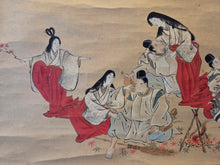Load image into Gallery viewer, Momijigari (Maple Viewing), Circa 1750-1850. A Hanging Scroll Painting Taira no Tomomori and his Company being Seduced by a Demon Disguised as a Beautiful Woman, and her Attendants