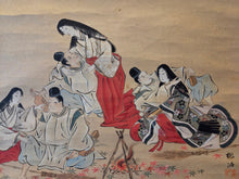 Load image into Gallery viewer, Momijigari (Maple Viewing), Circa 1750-1850. A Hanging Scroll Painting Taira no Tomomori and his Company being Seduced by a Demon Disguised as a Beautiful Woman, and her Attendants