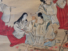 Load image into Gallery viewer, Momijigari (Maple Viewing), Circa 1750-1850. A Hanging Scroll Painting Taira no Tomomori and his Company being Seduced by a Demon Disguised as a Beautiful Woman, and her Attendants