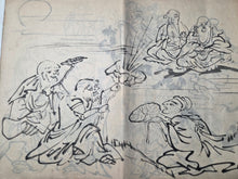 Load image into Gallery viewer, Arhat-Hyakutai (The 100 Forms of the Arhat), Circa 1860-1890. An Illustrated Manuscript Depicting Hundreds of Buddhist Arhats, with 72 Pages of Ink Groupings, all with Lively and Comical Expressions