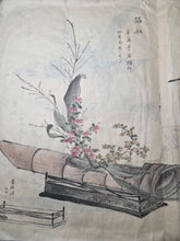 Load image into Gallery viewer, Ikebana Gajo (Flower Arrangement Picture Book), Circa 1870-1890. An Unfinished Sketch Book with Five Pages of Hand Colored and Detailed Floral Arrangements