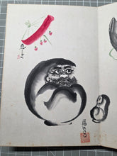 Load image into Gallery viewer, A Compiled Painting Album of Different Artists, Circa 1920-1950, with 19 Pages of Ink Wash Paintings Including a Trio of Mountains and Soft Eyed Daruma, and 6 Pages of Fine Calligraphy