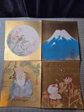Load image into Gallery viewer, Kin Shikishi (Gold Shikishi), Circa 1890-1940. Sixteen Golden Paintings on Silk by Talented Artists of the Meiji to Showa Periods, Including Landscapes, Animals, and the Deity Fukurokuju