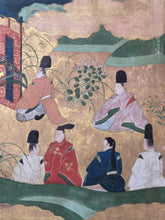 Load image into Gallery viewer, Genji e Shikishi Gachō (Genji Picture Colored Paper Sketchbook), Circa 1550-1600. A Masterfully Illuminated and Hand Painted Selection of Seven Yamato-E Paintings and Seven Sheets of of Calligraphy, of Different Chapters from the Tale of Genji