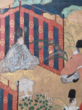 Load image into Gallery viewer, Genji e Shikishi Gachō (Genji Picture Colored Paper Sketchbook), Circa 1550-1600. A Masterfully Illuminated and Hand Painted Selection of Seven Yamato-E Paintings and Seven Sheets of of Calligraphy, of Different Chapters from the Tale of Genji