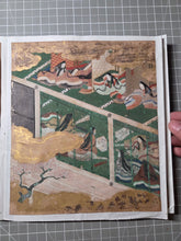 Load image into Gallery viewer, Genji e Shikishi Gachō (Genji Picture Colored Paper Sketchbook), Circa 1550-1600. A Masterfully Illuminated and Hand Painted Selection of Seven Yamato-E Paintings and Seven Sheets of of Calligraphy, of Different Chapters from the Tale of Genji