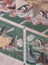 Load image into Gallery viewer, Genji e Shikishi Gachō (Genji Picture Colored Paper Sketchbook), Circa 1550-1600. A Masterfully Illuminated and Hand Painted Selection of Seven Yamato-E Paintings and Seven Sheets of of Calligraphy, of Different Chapters from the Tale of Genji