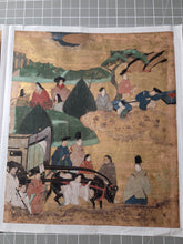 Load image into Gallery viewer, Genji e Shikishi Gachō (Genji Picture Colored Paper Sketchbook), Circa 1550-1600. A Masterfully Illuminated and Hand Painted Selection of Seven Yamato-E Paintings and Seven Sheets of of Calligraphy, of Different Chapters from the Tale of Genji