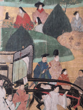 Load image into Gallery viewer, Genji e Shikishi Gachō (Genji Picture Colored Paper Sketchbook), Circa 1550-1600. A Masterfully Illuminated and Hand Painted Selection of Seven Yamato-E Paintings and Seven Sheets of of Calligraphy, of Different Chapters from the Tale of Genji