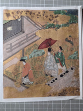Load image into Gallery viewer, Genji e Shikishi Gachō (Genji Picture Colored Paper Sketchbook), Circa 1550-1600. A Masterfully Illuminated and Hand Painted Selection of Seven Yamato-E Paintings and Seven Sheets of of Calligraphy, of Different Chapters from the Tale of Genji