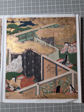Load image into Gallery viewer, Genji e Shikishi Gachō (Genji Picture Colored Paper Sketchbook), Circa 1550-1600. A Masterfully Illuminated and Hand Painted Selection of Seven Yamato-E Paintings and Seven Sheets of of Calligraphy, of Different Chapters from the Tale of Genji