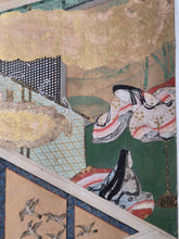 Load image into Gallery viewer, Genji e Shikishi Gachō (Genji Picture Colored Paper Sketchbook), Circa 1550-1600. A Masterfully Illuminated and Hand Painted Selection of Seven Yamato-E Paintings and Seven Sheets of of Calligraphy, of Different Chapters from the Tale of Genji