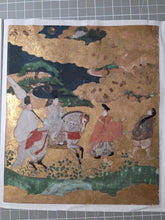 Load image into Gallery viewer, Genji e Shikishi Gachō (Genji Picture Colored Paper Sketchbook), Circa 1550-1600. A Masterfully Illuminated and Hand Painted Selection of Seven Yamato-E Paintings and Seven Sheets of of Calligraphy, of Different Chapters from the Tale of Genji