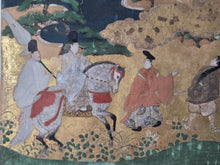 Load image into Gallery viewer, Genji e Shikishi Gachō (Genji Picture Colored Paper Sketchbook), Circa 1550-1600. A Masterfully Illuminated and Hand Painted Selection of Seven Yamato-E Paintings and Seven Sheets of of Calligraphy, of Different Chapters from the Tale of Genji