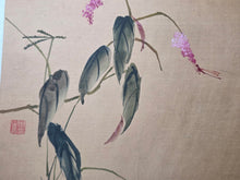 Load image into Gallery viewer, Zhōuzhīmiǎn Huāhuì Cǎo Chóng Cè (Zhou Zhimian's Book of Flowers, Plants and Insects), Circa 1870-1920. A Chinese Painting Album with Eight Beautiful Silk Paintings of Floral Compositions and Various Insects, Ink Wash and Color