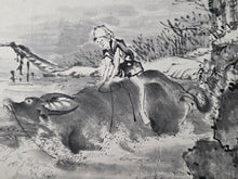 Load image into Gallery viewer, Li Lin Muniu Hua Ce (Li Lin's Cattle Herding Album), Circa 1800-1900. 16 Large Ink Wash Paintings of Oxen and Herders, copied after a Jūgyūzu Series by a Ming Dynasty Artist