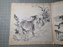 Load image into Gallery viewer, Li Lin Muniu Hua Ce (Li Lin's Cattle Herding Album), Circa 1800-1900. 16 Large Ink Wash Paintings of Oxen and Herders, copied after a Jūgyūzu Series by a Ming Dynasty Artist