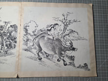 Load image into Gallery viewer, Li Lin Muniu Hua Ce (Li Lin's Cattle Herding Album), Circa 1800-1900. 16 Large Ink Wash Paintings of Oxen and Herders, copied after a Jūgyūzu Series by a Ming Dynasty Artist