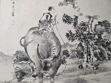 Load image into Gallery viewer, Li Lin Muniu Hua Ce (Li Lin's Cattle Herding Album), Circa 1800-1900. 16 Large Ink Wash Paintings of Oxen and Herders, copied after a Jūgyūzu Series by a Ming Dynasty Artist