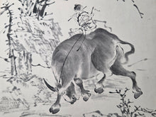 Load image into Gallery viewer, Li Lin Muniu Hua Ce (Li Lin's Cattle Herding Album), Circa 1800-1900. 16 Large Ink Wash Paintings of Oxen and Herders, copied after a Jūgyūzu Series by a Ming Dynasty Artist