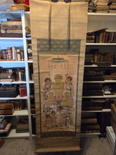 Load image into Gallery viewer, The Shaka Triad with the Sixteen Benevolent Deities, Inscribed 1507. A Late Muromachi Period Painting, Beautifully Detailed and Illuminated in Gold Leaf, Depicting Shakyamuni and More