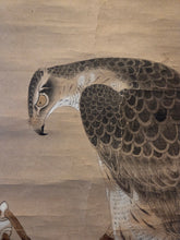 Load image into Gallery viewer, Tethered Birds of Prey, Circa 1625-1656/After 1670(?). Two Masterful Paintings of Hawks, Copied After Soga Chokuan, and Bearing the Artist Seals of his Son