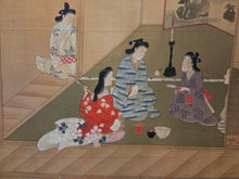 Load image into Gallery viewer, Edo Jidai no Fūzoku-shi (A History of Manners and Customs in the Edo Period), Circa 1650-1700. An Exceedingly Rare, Large Silk Emakimono Handscroll with Scenes of Women, Wakashu, and Courtesans, with a Tea Party, Leisure Boats, and a Game of Go