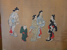 Load image into Gallery viewer, Edo Jidai no Fūzoku-shi (A History of Manners and Customs in the Edo Period), Circa 1650-1700. An Exceedingly Rare, Large Silk Emakimono Handscroll with Scenes of Women, Wakashu, and Courtesans, with a Tea Party, Leisure Boats, and a Game of Go