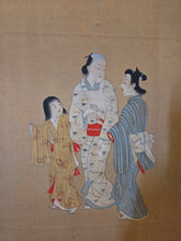 Load image into Gallery viewer, Edo Jidai no Fūzoku-shi (A History of Manners and Customs in the Edo Period), Circa 1650-1700. An Exceedingly Rare, Large Silk Emakimono Handscroll with Scenes of Women, Wakashu, and Courtesans, with a Tea Party, Leisure Boats, and a Game of Go