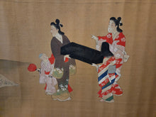 Load image into Gallery viewer, Edo Jidai no Fūzoku-shi (A History of Manners and Customs in the Edo Period), Circa 1650-1700. An Exceedingly Rare, Large Silk Emakimono Handscroll with Scenes of Women, Wakashu, and Courtesans, with a Tea Party, Leisure Boats, and a Game of Go