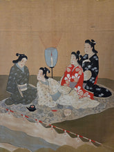 Load image into Gallery viewer, Edo Jidai no Fūzoku-shi (A History of Manners and Customs in the Edo Period), Circa 1650-1700. An Exceedingly Rare, Large Silk Emakimono Handscroll with Scenes of Women, Wakashu, and Courtesans, with a Tea Party, Leisure Boats, and a Game of Go