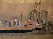 Load image into Gallery viewer, Edo Jidai no Fūzoku-shi (A History of Manners and Customs in the Edo Period), Circa 1650-1700. An Exceedingly Rare, Large Silk Emakimono Handscroll with Scenes of Women, Wakashu, and Courtesans, with a Tea Party, Leisure Boats, and a Game of Go