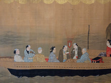 Load image into Gallery viewer, Edo Jidai no Fūzoku-shi (A History of Manners and Customs in the Edo Period), Circa 1650-1700. An Exceedingly Rare, Large Silk Emakimono Handscroll with Scenes of Women, Wakashu, and Courtesans, with a Tea Party, Leisure Boats, and a Game of Go