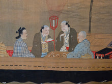 Load image into Gallery viewer, Edo Jidai no Fūzoku-shi (A History of Manners and Customs in the Edo Period), Circa 1650-1700. An Exceedingly Rare, Large Silk Emakimono Handscroll with Scenes of Women, Wakashu, and Courtesans, with a Tea Party, Leisure Boats, and a Game of Go