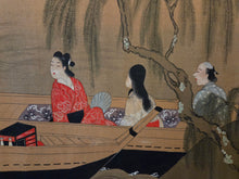 Load image into Gallery viewer, Edo Jidai no Fūzoku-shi (A History of Manners and Customs in the Edo Period), Circa 1650-1700. An Exceedingly Rare, Large Silk Emakimono Handscroll with Scenes of Women, Wakashu, and Courtesans, with a Tea Party, Leisure Boats, and a Game of Go