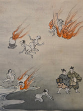 Load image into Gallery viewer, Ojoyoshu e Kai (Illustrated Guide to the Essentials of Rebirth in the Pure Land), Circa 1900. A Trio of Silk Paintings Depicting the Realms of the Afterlife, with 30 Panels