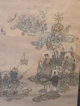 Load image into Gallery viewer, Ojoyoshu e Kai (Illustrated Guide to the Essentials of Rebirth in the Pure Land), Circa 1900. A Trio of Silk Paintings Depicting the Realms of the Afterlife, with 30 Panels