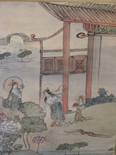 Load image into Gallery viewer, Ojoyoshu e Kai (Illustrated Guide to the Essentials of Rebirth in the Pure Land), Circa 1900. A Trio of Silk Paintings Depicting the Realms of the Afterlife, with 30 Panels